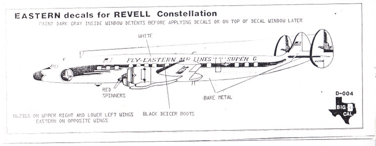 Box Scale Decal Eastern Airline Super G Constellation