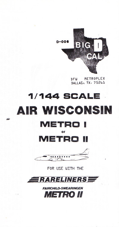 1/144 Scale Decal Air Wisconsin Metro I & II