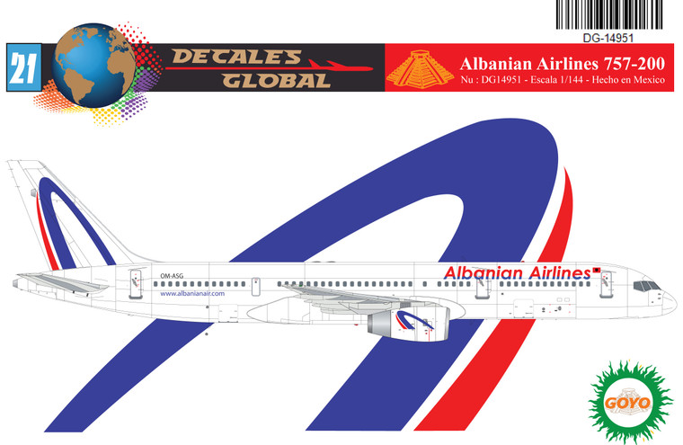 1/144 Scale Decal Albanian Airlines 757-200