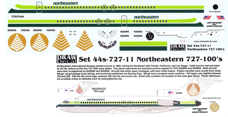 1/144 Scale Decal Northeastern 727-100