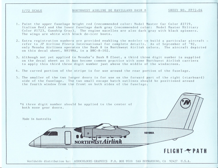 1/72 Scale Decal Northwest Airlink Dash-8