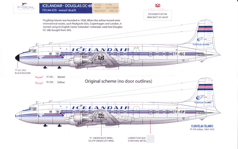 1/144 Scale Decal Icelandair DC-6B