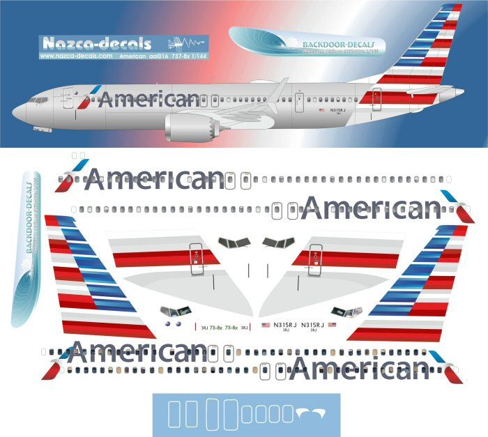 1/144 Scale Decal American 737-8 MAX

*these include the top window set shown*