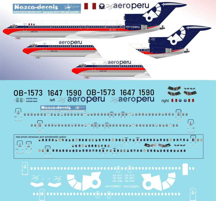 1/144 Scale Decal Aero Peru 727-200 "Aeromexico" Livery