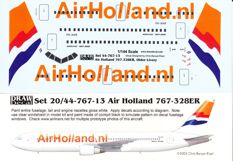 1/144 Scale Decal Air Holland 767-300ER