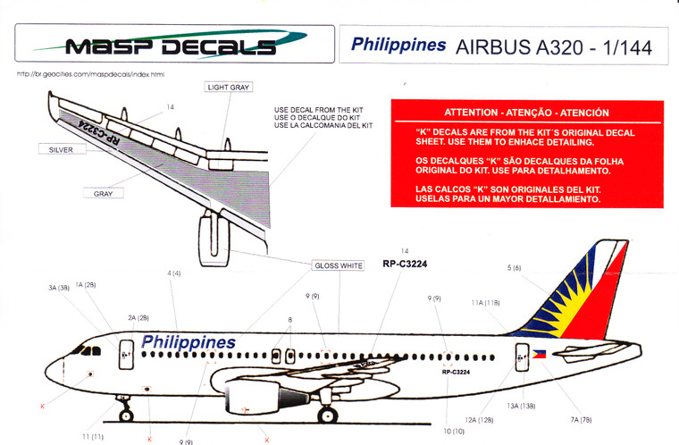 1/144 Scale Decal Philipines A-320