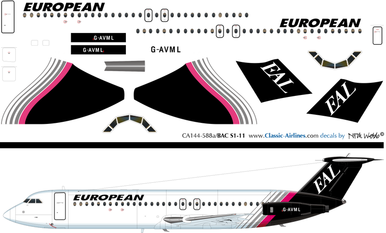 1/144 Scale Decal EAL European BAC-111 Black & Pink