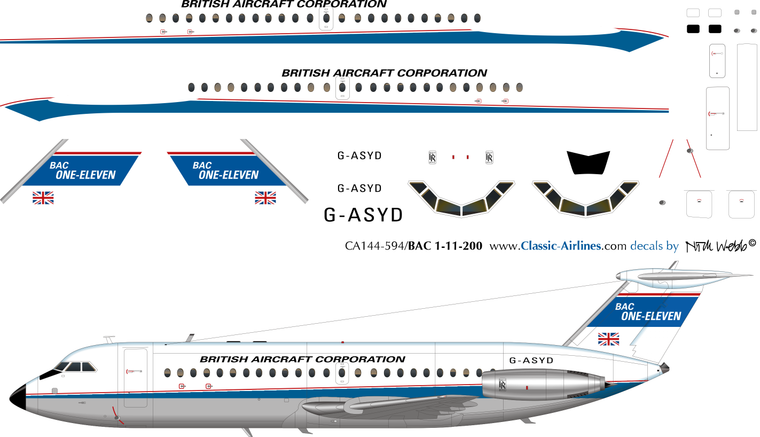 1/144 Scale Decal BAC-111 Prototype Livery