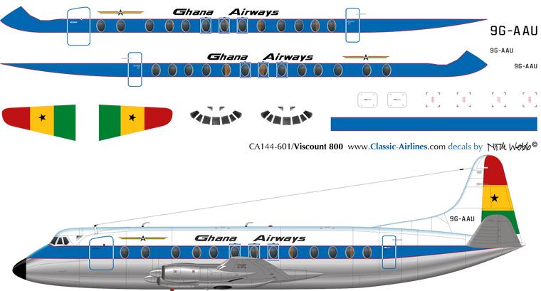 1/144 Scale Decal Ghana Airways Viscount 800