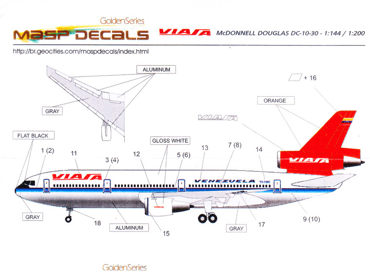 1/144 Scale Decal VIASA DC-10 Golden Series