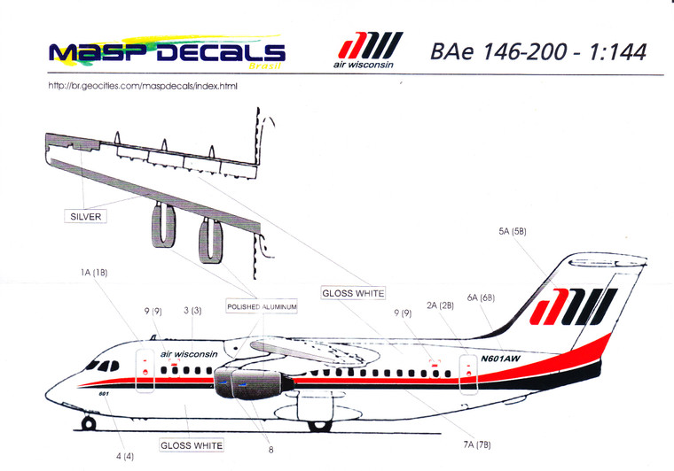 1/144 Scale Decal Air Wisconsin BAe146-200