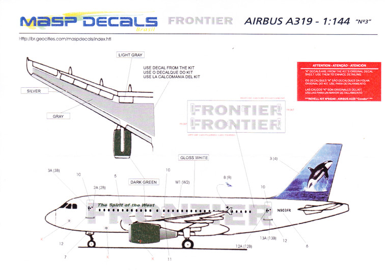 1/144 Scale Decal Frontier A-319 Ozzie the Orca