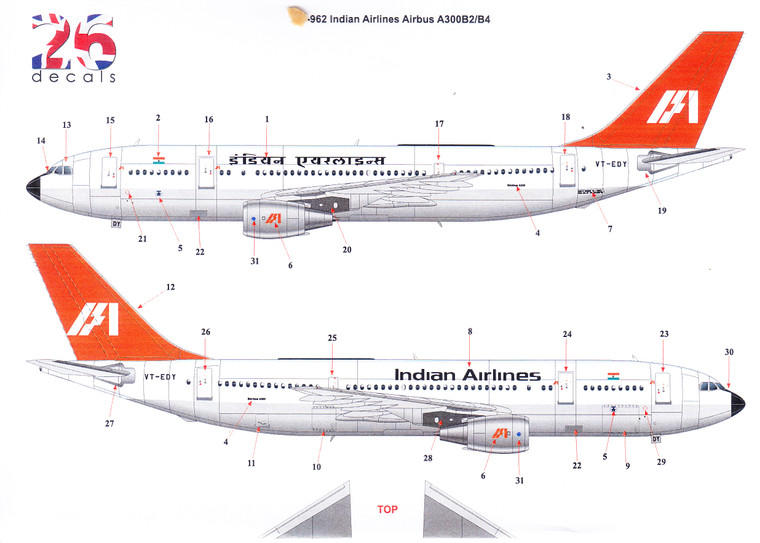 1/144 Scale Decal Indian Airlines A-300 B2 / B4