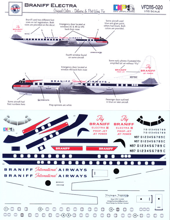 1/115 Scale Decal Braniff International Electra