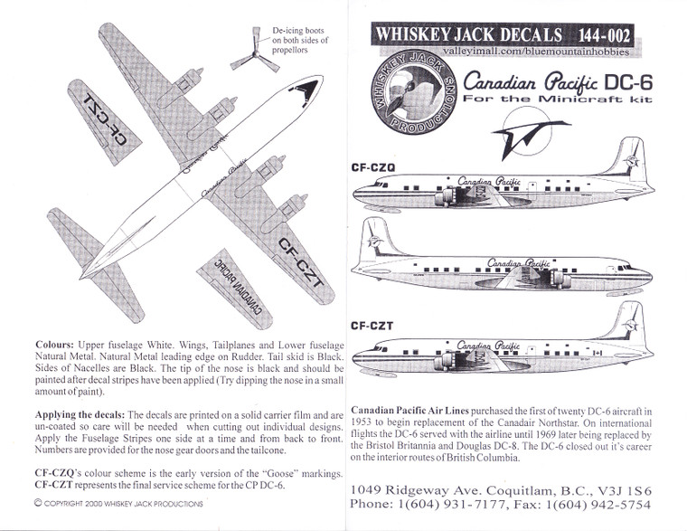 1/144 Scale Decal Canadian Pacific DC-6