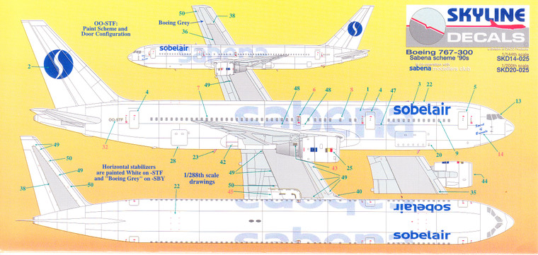 1/144 Scale Decal Sabena / Sobelair 767-300
