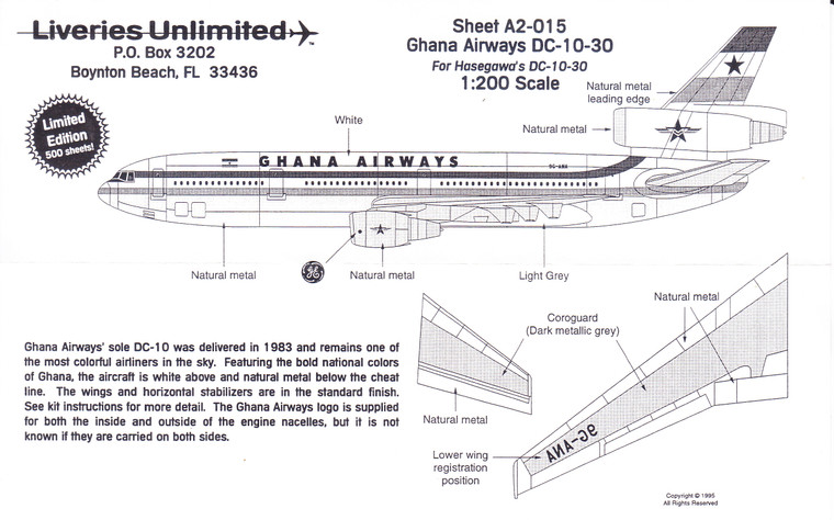 1/200 Scale Decal Ghana Airways DC10-30