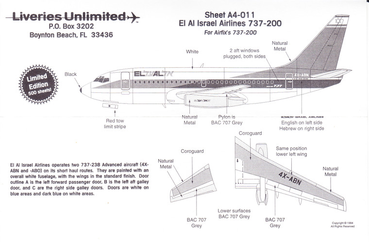 1/144 Scale Decal El Al 737-200