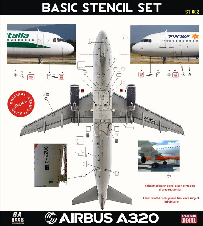 1/144 Scale Decal Stencil for A-320