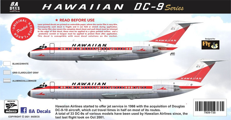 1/144 Scale Decal Hawaiian Airlines DC-9's