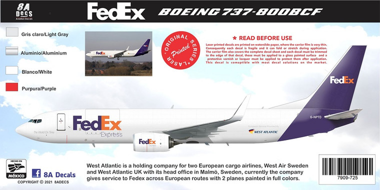 1/144 Scale Decal FedEx 737-800BCF