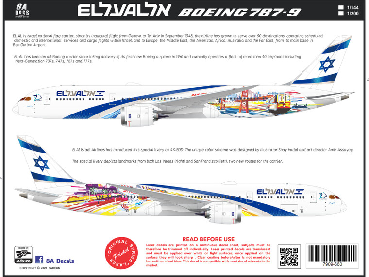 1/144 Scale Decal El Al 787-9 KLAS - KSFO