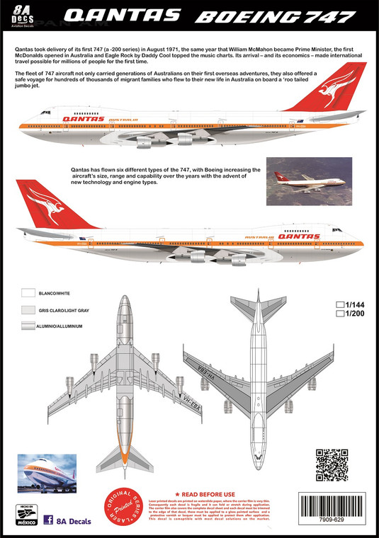 1/144 Scale Decal Qantas 747-200