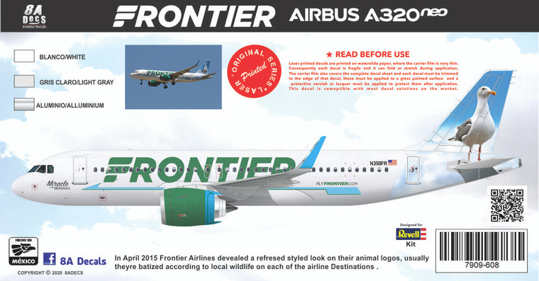 1/144 Scale Decal Frontier A-320 NEO Miracle the Seagull