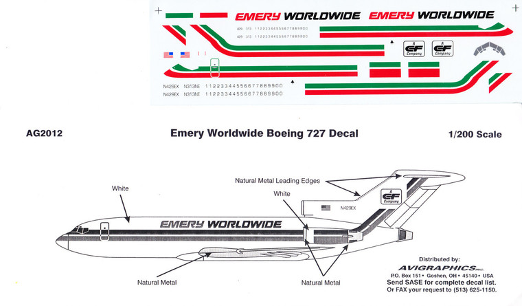 1/200 Scale Decal Emery Worldwide 727