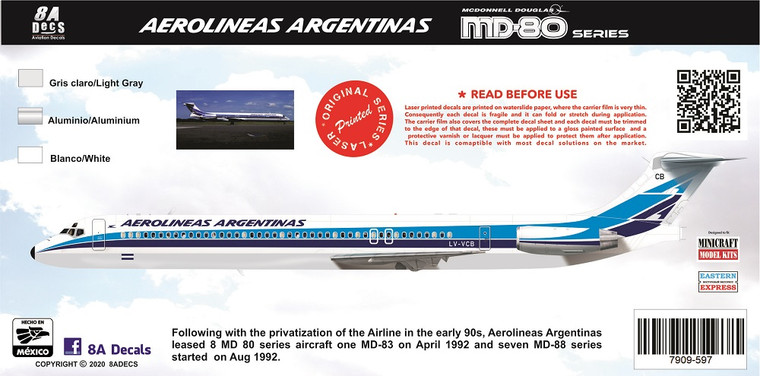1/144 Scale Decal Aerolineas Argentinas MD-80's