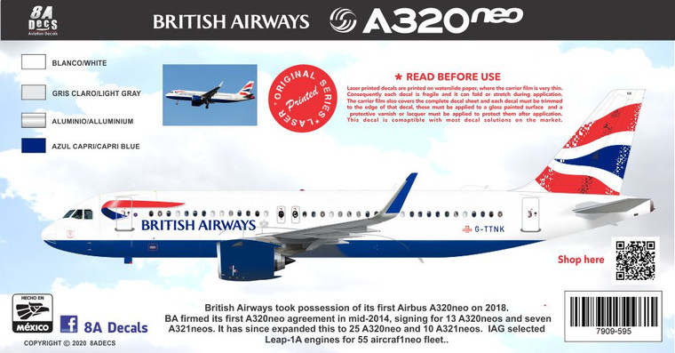1/144 Scale Decal British Airways A-320 NEO