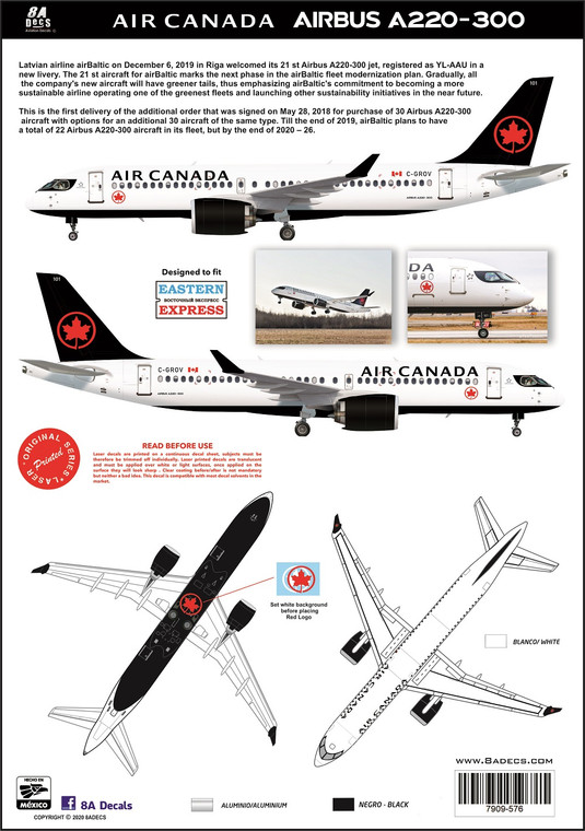 1/144 Scale Decal Air Canada A-220