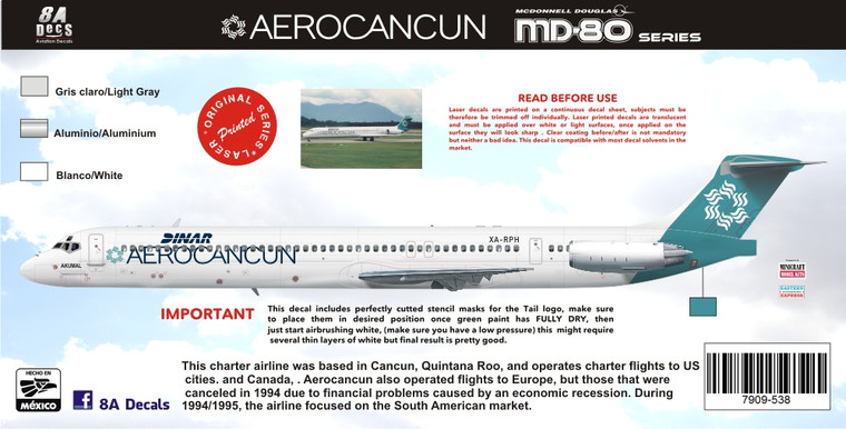1/144 Scale Decal Aerocancun / Dinar MD-80