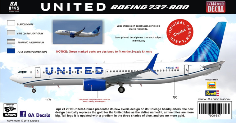 1/144 Scale Decal United 737-800 2019