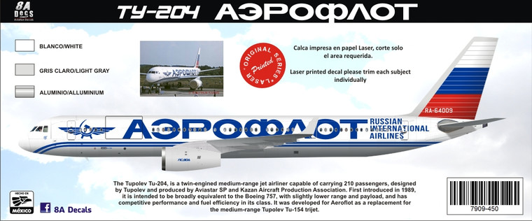 1/144 Scale Decal Aeroflot TU-204 Demonstrator
