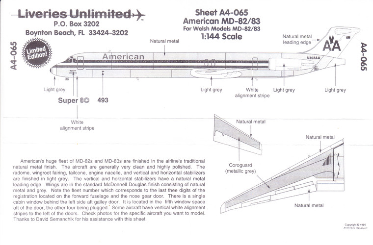 1/144 Scale Decal American MD-82 / 83