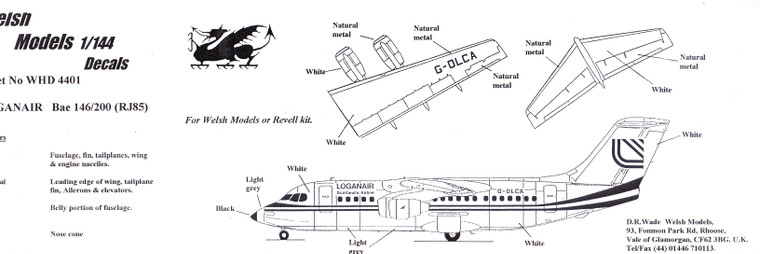 1/144 Scale Decal Loganair BAe-146