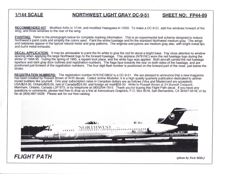 1/144 Scale Decal Northwest DC9-51