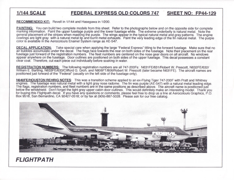 1/144 Scale Decal Federal Express 747-200F