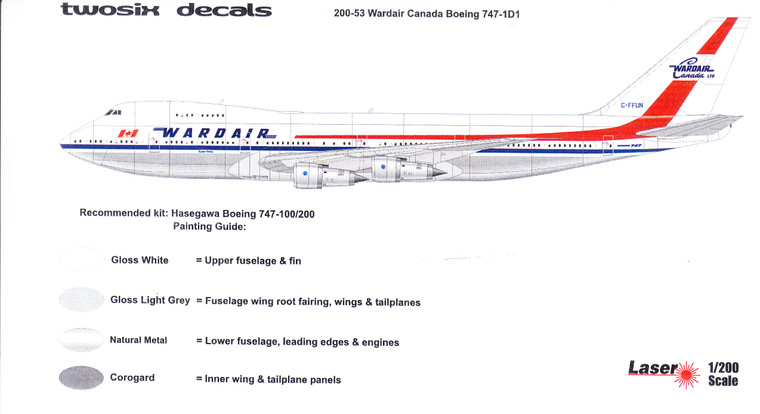 1/200 Scale Decal Wardair Canada 747-100