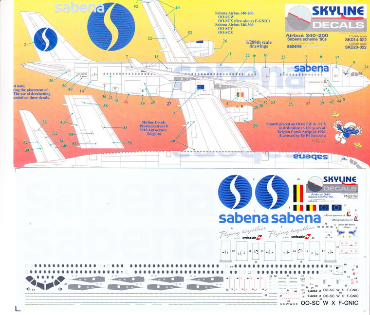 1/200 Scale Decal Sabena A-340