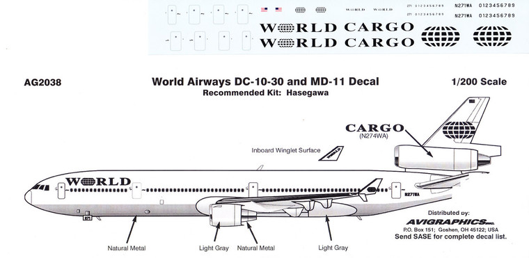 1/200 Scale Decal World Airways DC-10 / MD-11