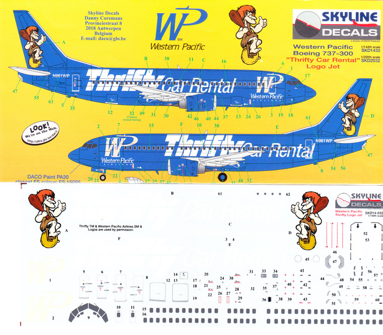 1/144 Scale Decal Western Pacific 737-300 THRIFTY CAR RENTAL