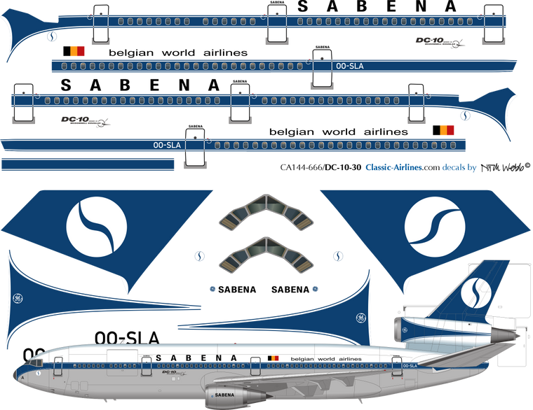 1/144 Scale Decal Sabena DC10-30