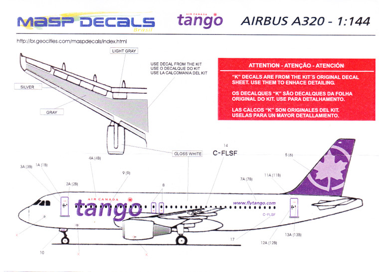1/144 Scale Decal tango A-320