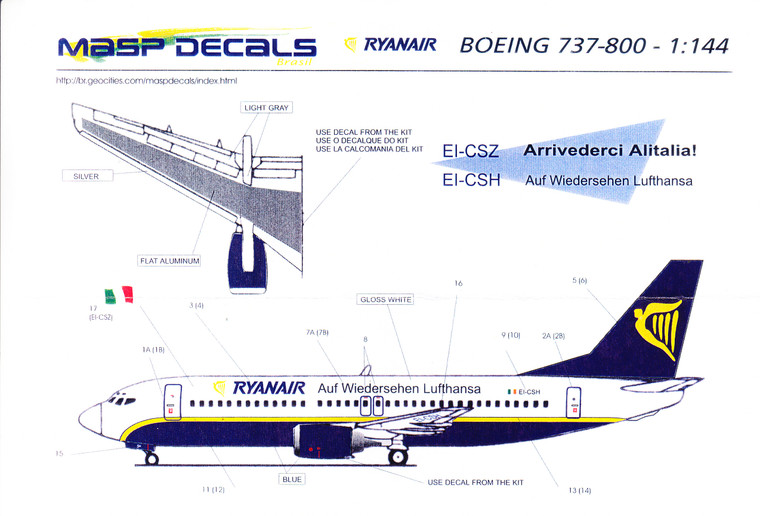 1/144 Scale Decal Ryanair 737-800 Auf Widersehen Lufthansa
