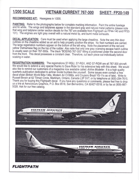 1/200 Scale Decal Vietnam Airlines 767-300