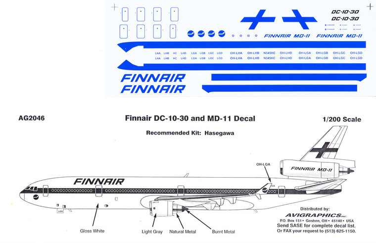 1/200 Scale Decal Finnair DC-10 / MD-11