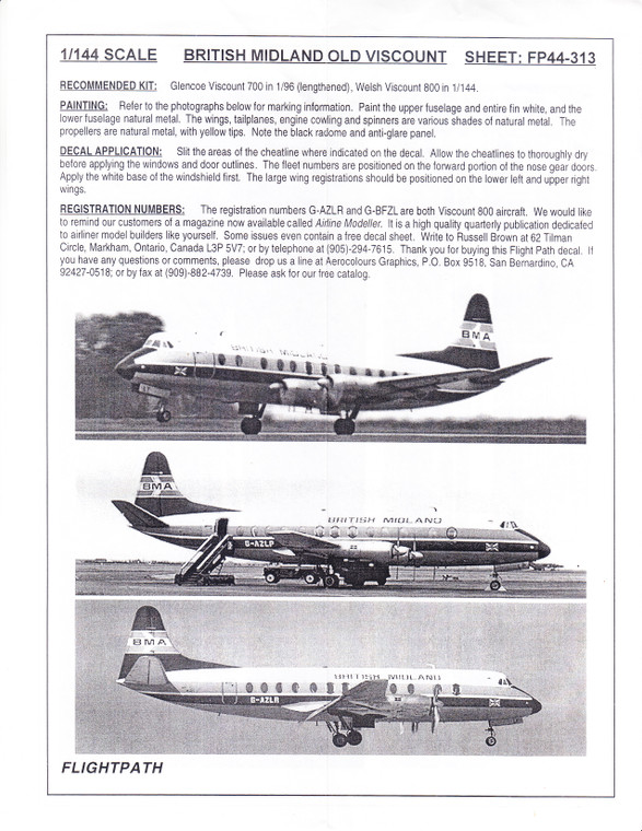 1/144 Scale Decal British Midland Viscount 700