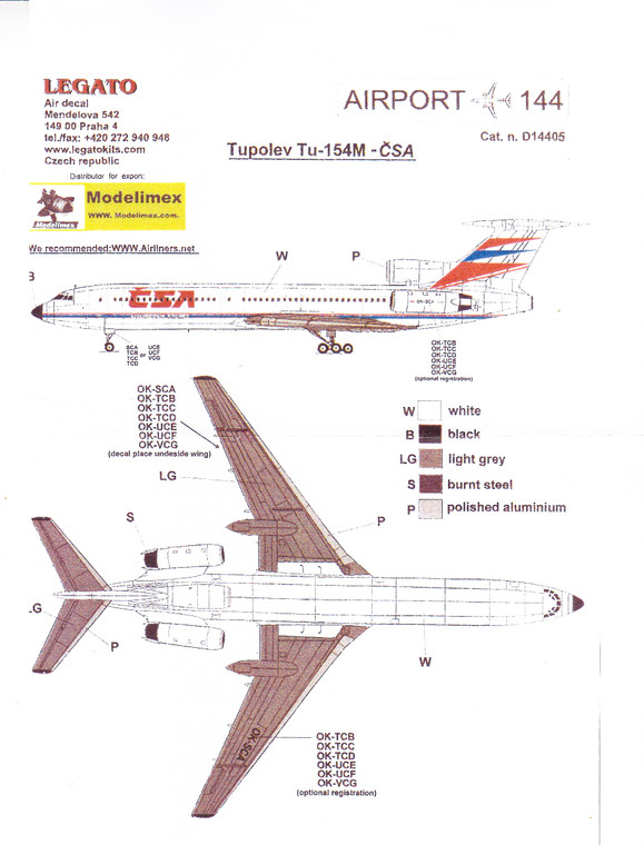 1/144 Scale Decal CSA TU-154
